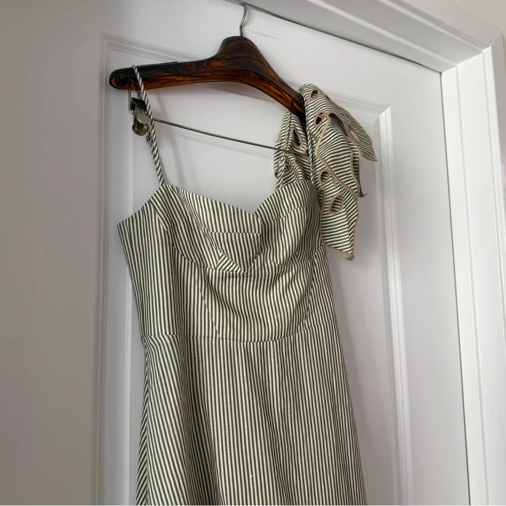Farm Rio Green Striped 3d Monstera Leaf Midi Dress - Picture 2 of 9